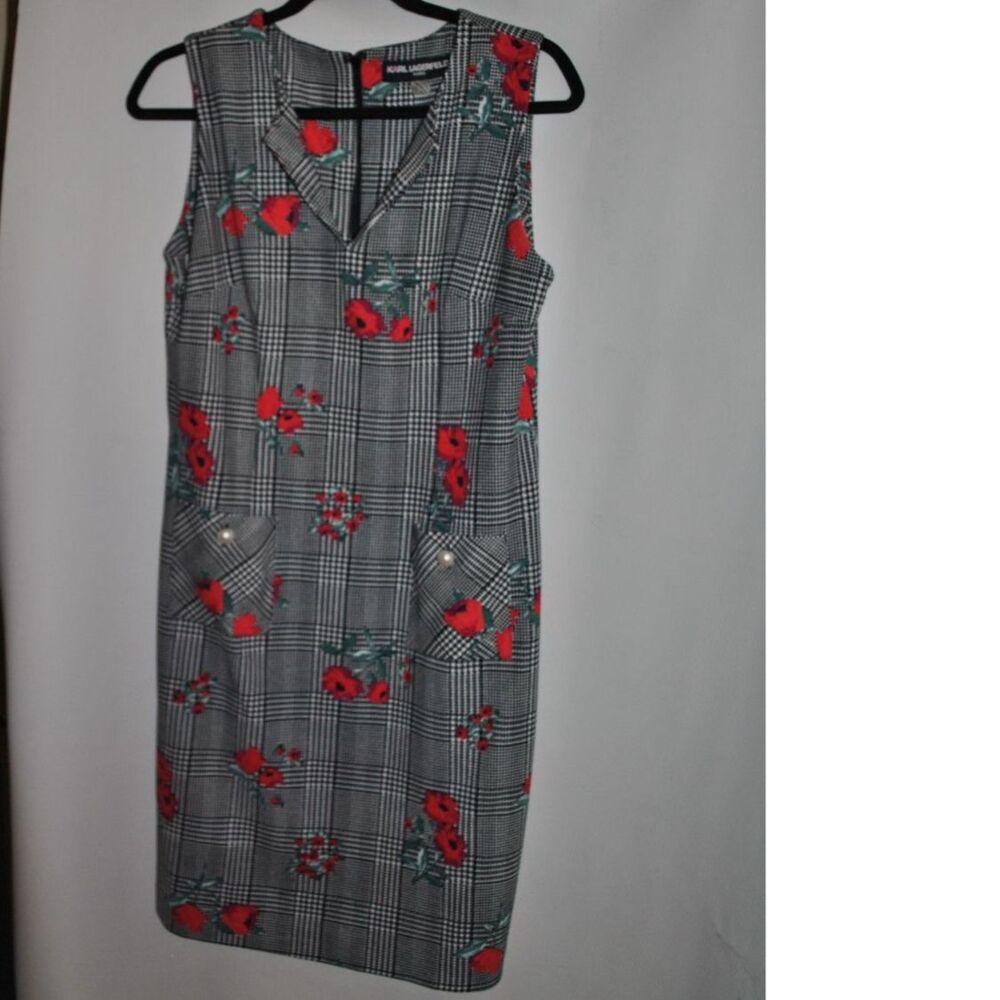 Karl Lagerfeld Paris Black and White Houndstooth Dress Size 8